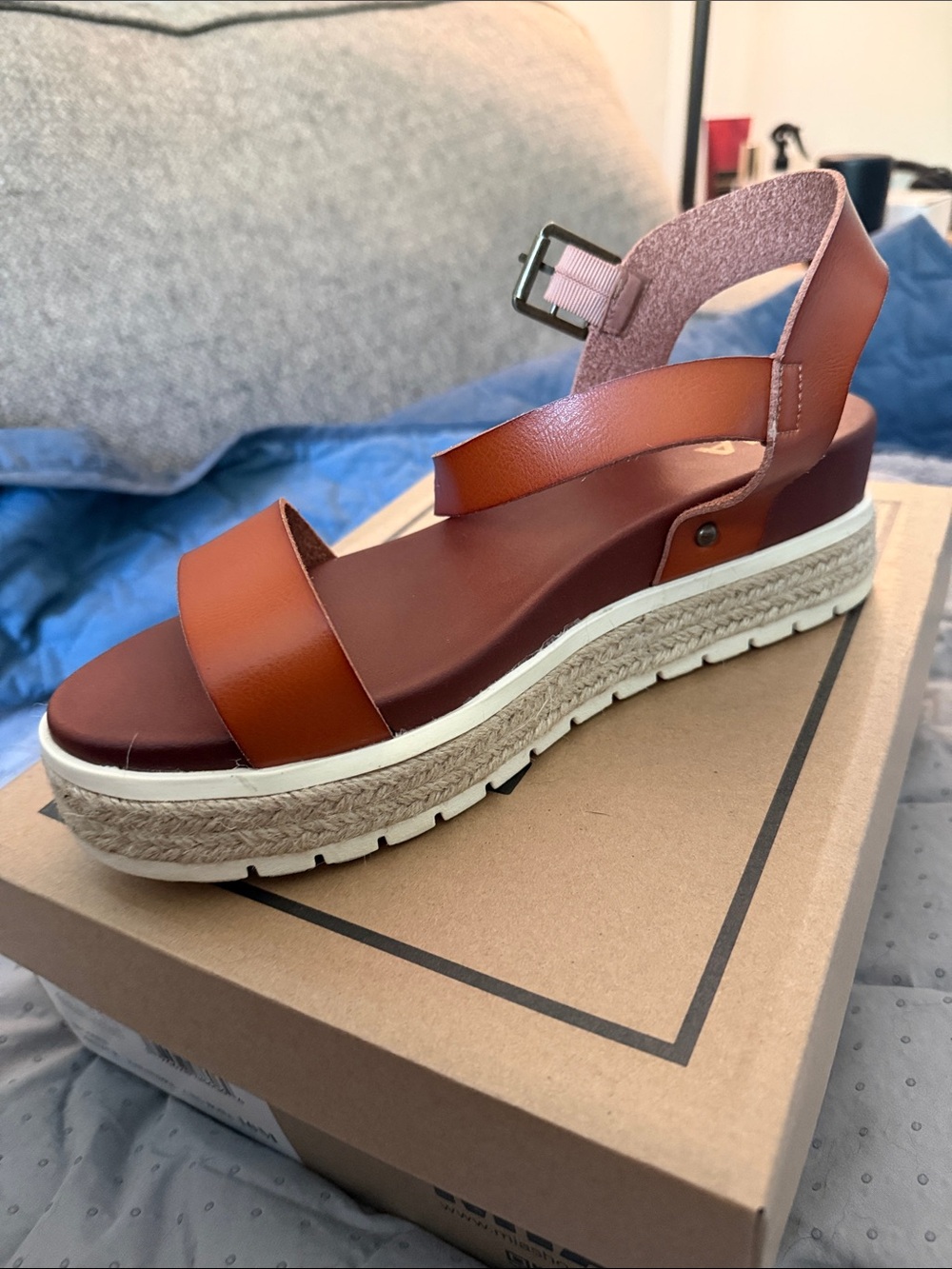 MIA Cognac Brown Platform Espadrille Sandals